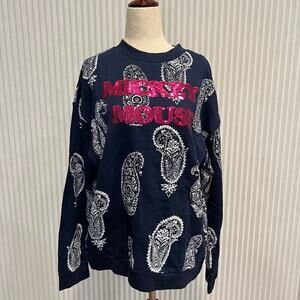 ETHNIC WESTERN Women's Mickey Mouse Paisley Sweatshirt Size M In Navy